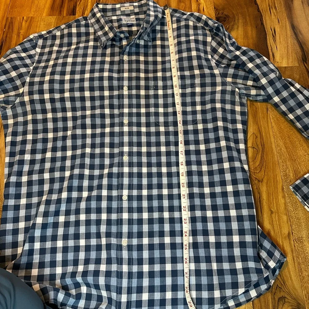 J.Crew Mens Slim Fit XL Blue White Gingham Button Down Shirt Secret Wash Cotton